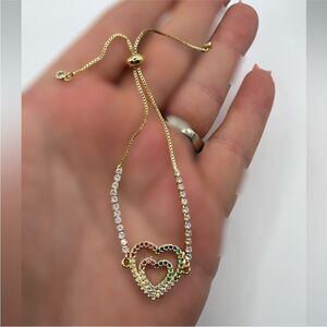 Gold Heart Slider Bracelet with Multicolor Stones